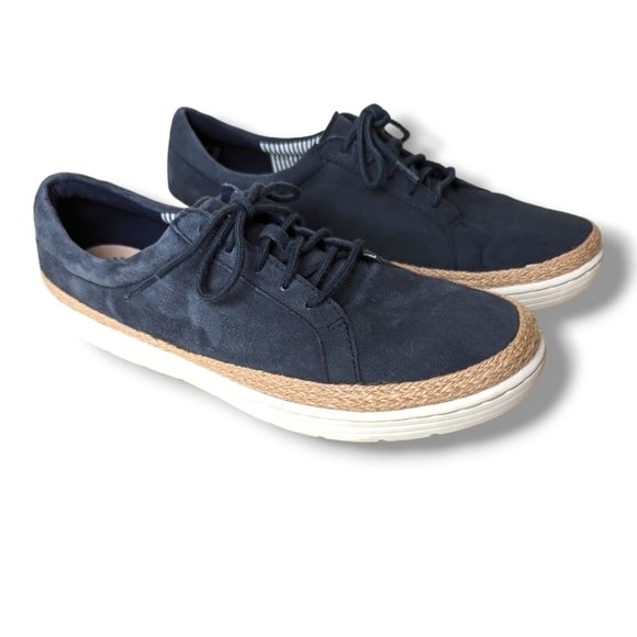 Collections by Clarks Marie Mist Derby Faux Suede Sneakers 8.5 Navy Blue Woven - Picture 1 of 8